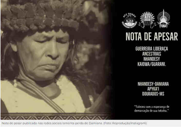 Morre líder Guarani-Kaiowá Damiana Cavanha do Apika’i, aos 84 anos